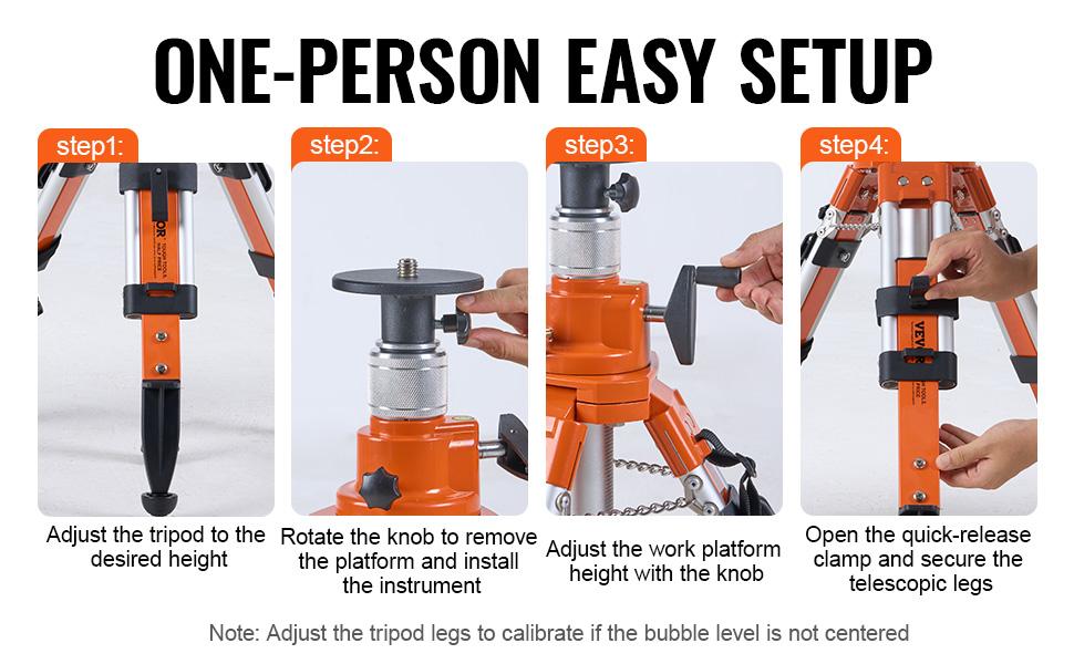 VEVOR Laser Level Tripod Stand, 5/8-11 Thread Mount, 27.16-67.71 inch Height Adjustment Heavy Duty Survey Tripod, with Level Bubble Diffusion Limiter, Liftable Non-Skid Feet for Construction