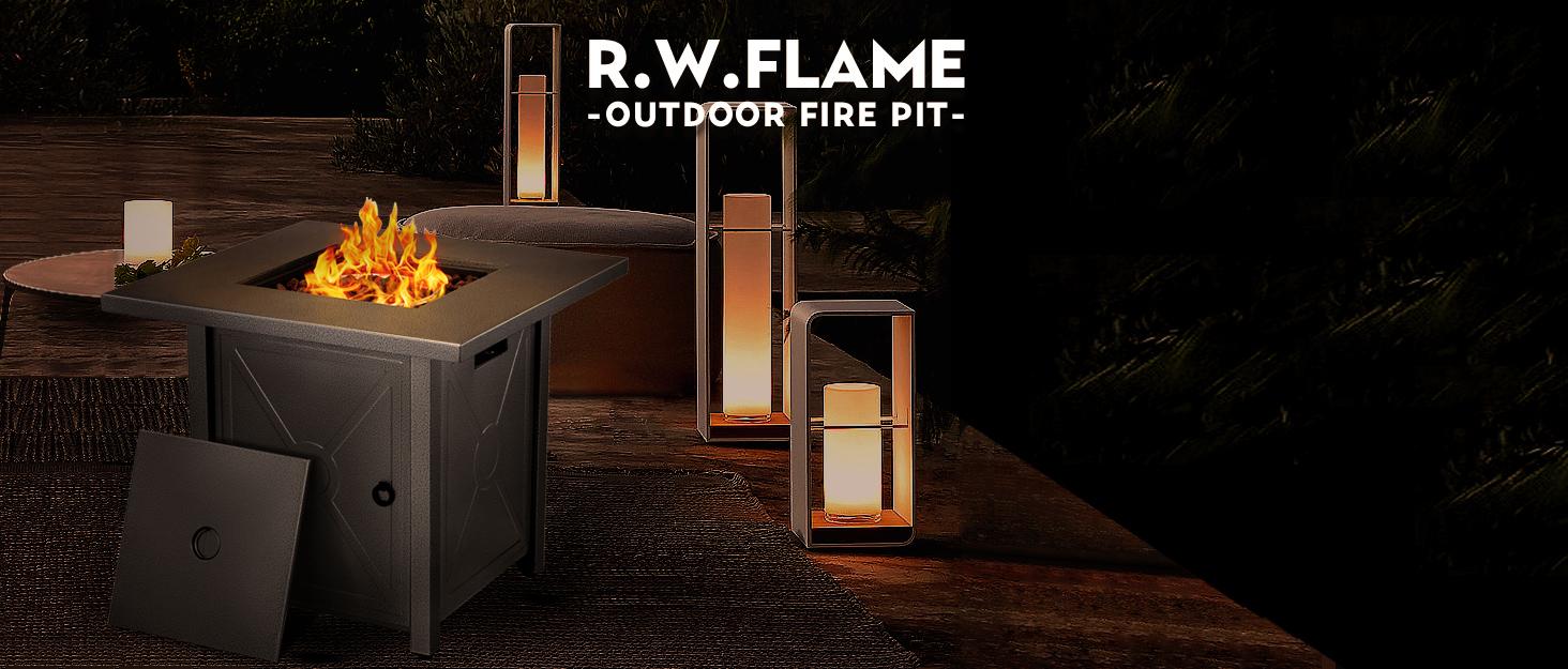 R.W.FLAME 28‘’& 43" Fire Pit Table,Propane Fire Pit Table with Blue Glass Rocks and Tempered Glass Wind Guard.Outdoor Fire Pit with Lid and Rain Cover,Fire Gas Fire Pit/Patio/Deck,50000BTU