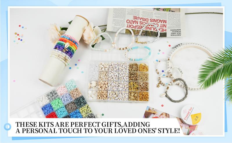 Clay Beads 9000 pcs Bracelet Making Kit with Heishi Disc Beads, 2 Boxes, Charms, and Creative Designs Craft Gift for Jewellery Making Beaded Jewelry Beading Accessories bracelet making kit