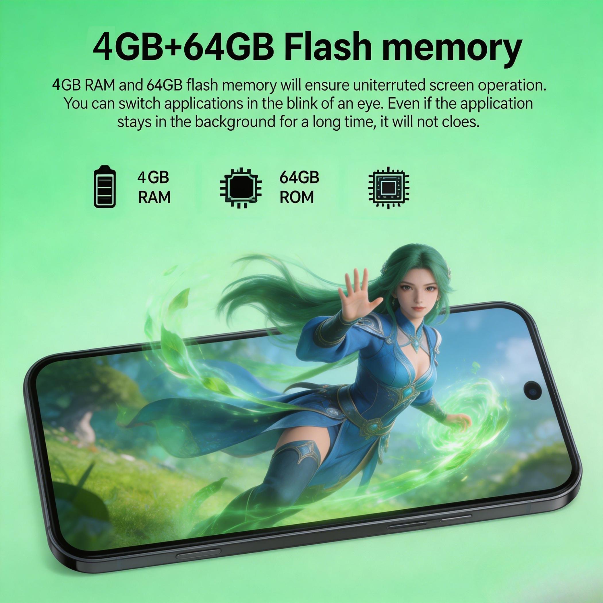 6.8 Inch Lightweight Large Screen Digital Smartphone, 4GB+64GB Dual Sim, Android Os, Type C Cable, Lithium Battery, Energy Efficient a Rating