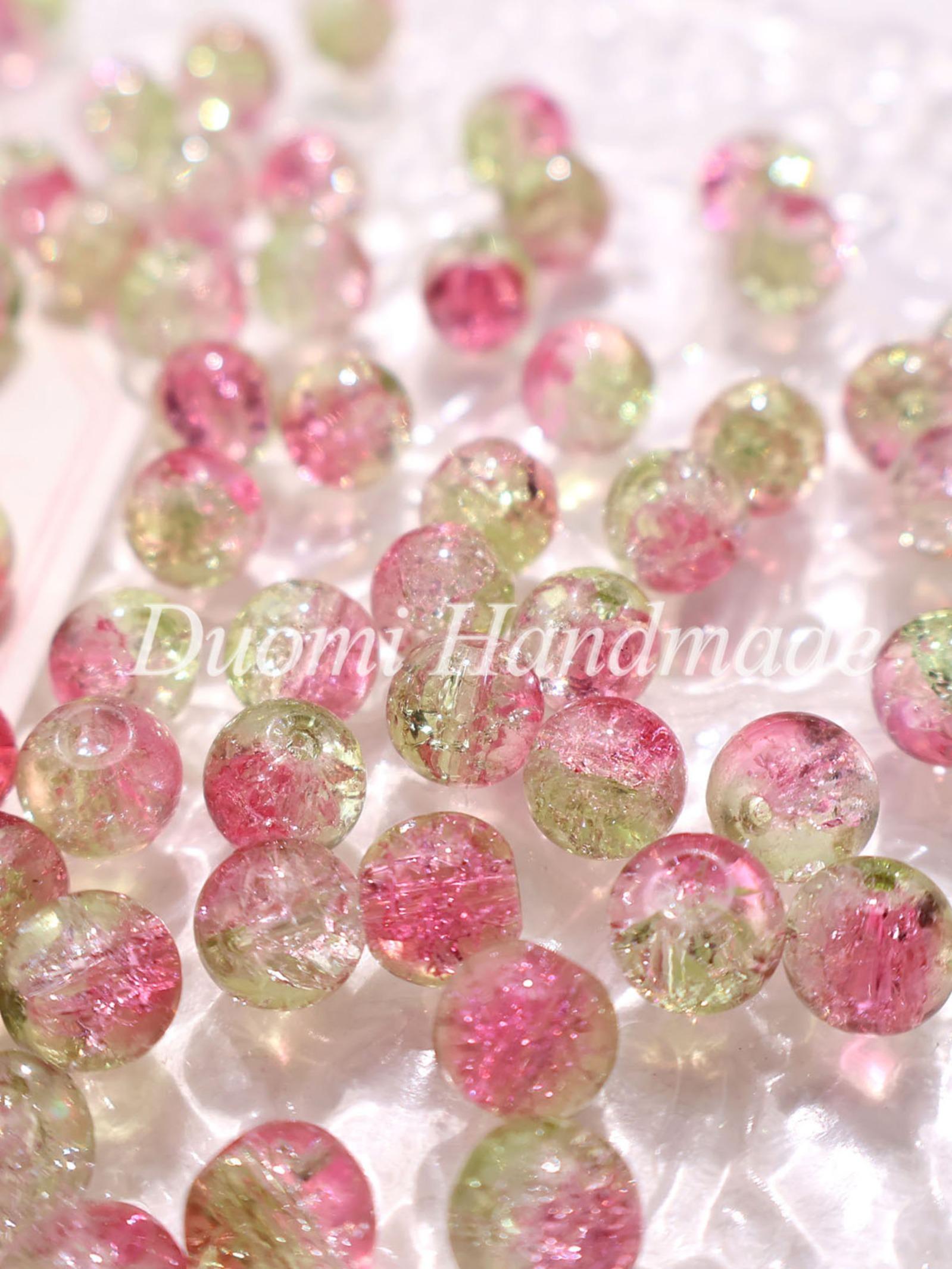 50pcs Spring Gradient Snowflake Crackle Glass Beads, Romantic Handmade DIY Materials, Perfect for Bracelets Necklaces Crafts, DIY Mix Beads