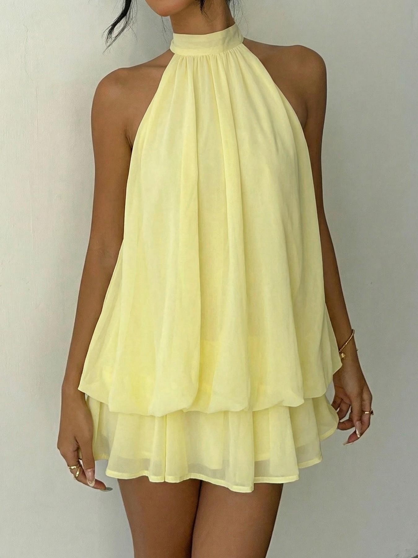 Women's Summer Fashion Party Halter Neck Tie Back Mini Dress, Slim-Fitting Casual Chic Elegant Short Sleeveless Dress for Home Outdoor City Style Elegant Dresses Women's Summer Fashion Party Halter Neck Tie Back Mini Dress, Slim-Fitting Casual Chic Elegant Short Sleeveless Dress for Home Outdoor City Style Elegant Dresses