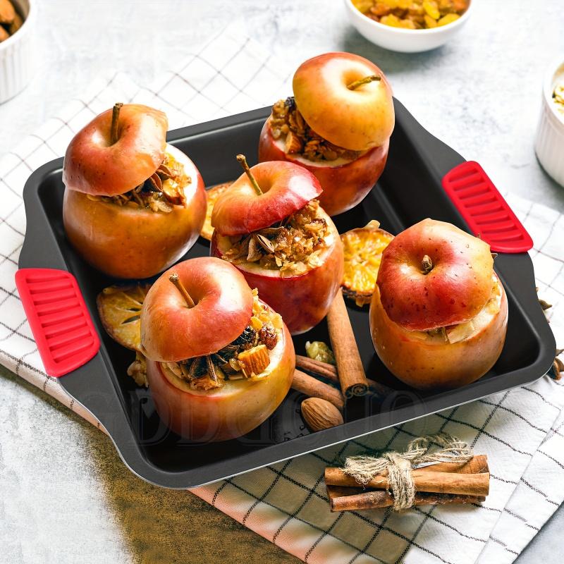 2-Piece Non-Stick Bakeware Set, Carbon Steel Baking Pans with Heat-Resistant Red Silicone Handles, ,Cookie Sheets, Baking Trays, Black