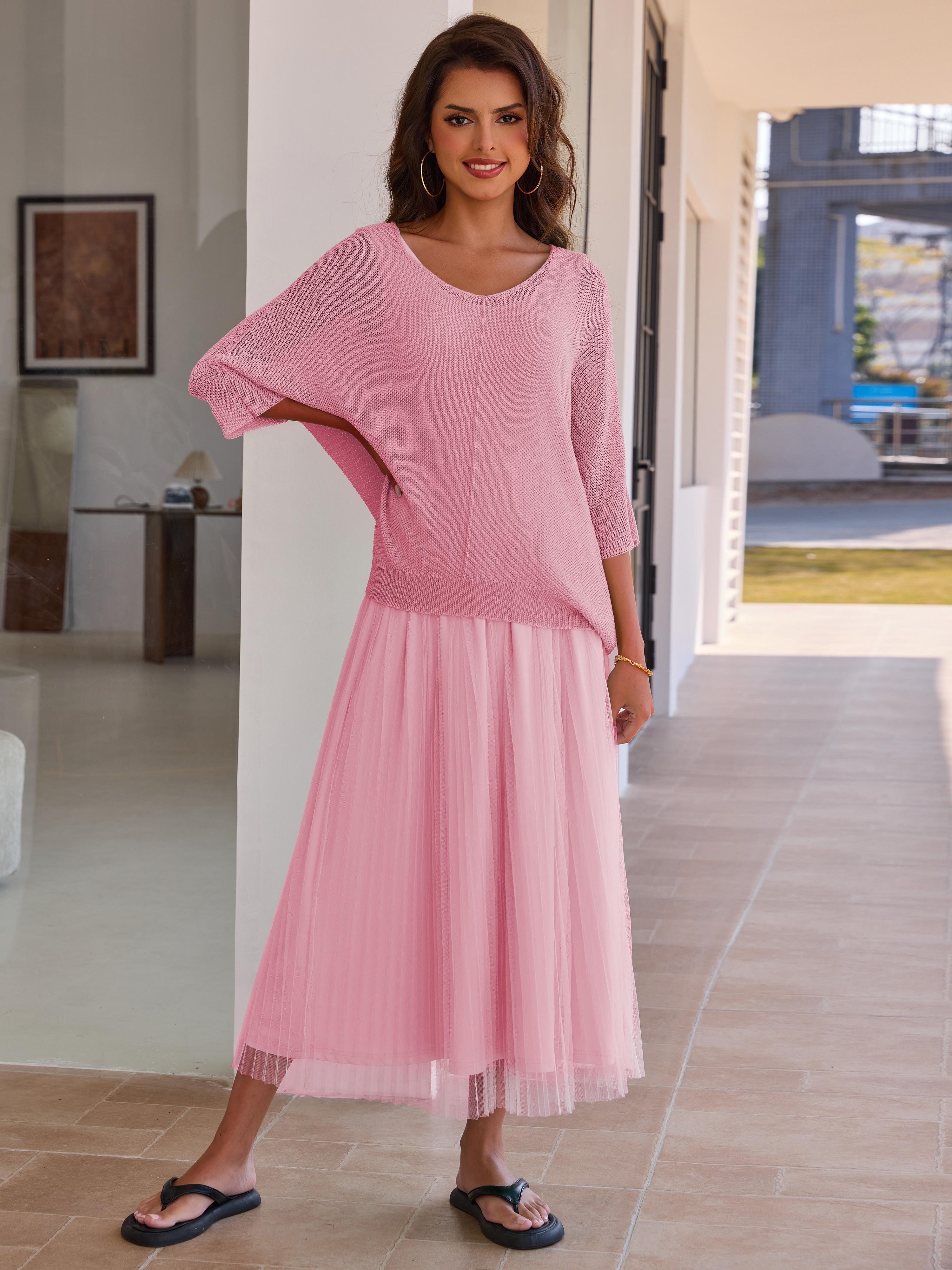 Joyfunear Women's Solid Color Knit Top & Dress Two piece Set Elegant Fashion Casual dress Set for Daily Outdoor Wear women Summer outfit