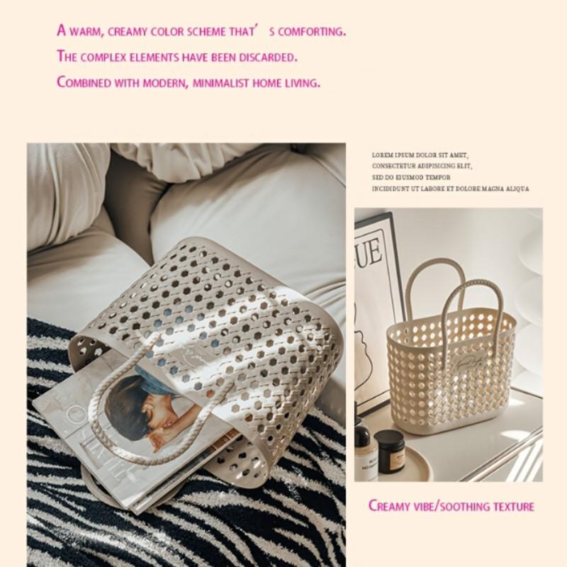 1 portable picnic basket/camping basket/home shopping basket/bathroom toiletries storage basket, sand-proof waterproof handbag with drain hole, suitable for travel essentials, outdoor equipment on holiday beach, mesh storage basket.