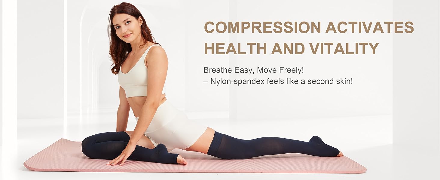 Medical Thigh High Compression Socks for Men & Women, Compression Socks Women, 20-30 mmHg Graduated Support Hose, Opaque Open Toe Pair, Ideal for Varicose Veins, Flight, Black Size L