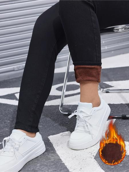 Women's High Elasticity Casual Jeans Pants, Thickened Fleece Lined Denim Trousers, Comfortable Fashion Long Pants for Women, Breathable Bottoms