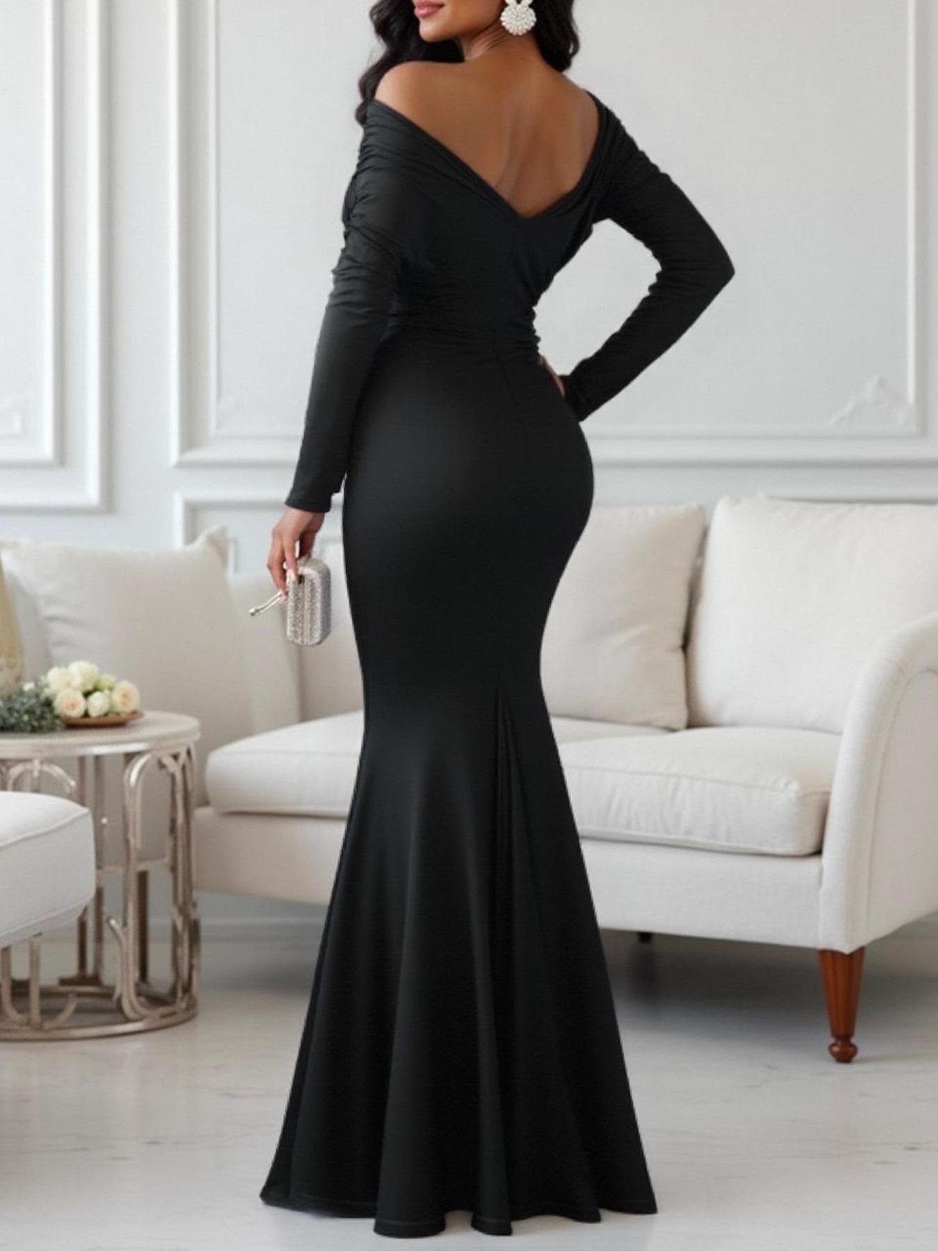 Elegant Women's Chic Asymmetrical Neck Long Dress, One Shoulder Design, Floor-Length Evening Gown, Perfect for Special Occasions, Elegant Party Dress