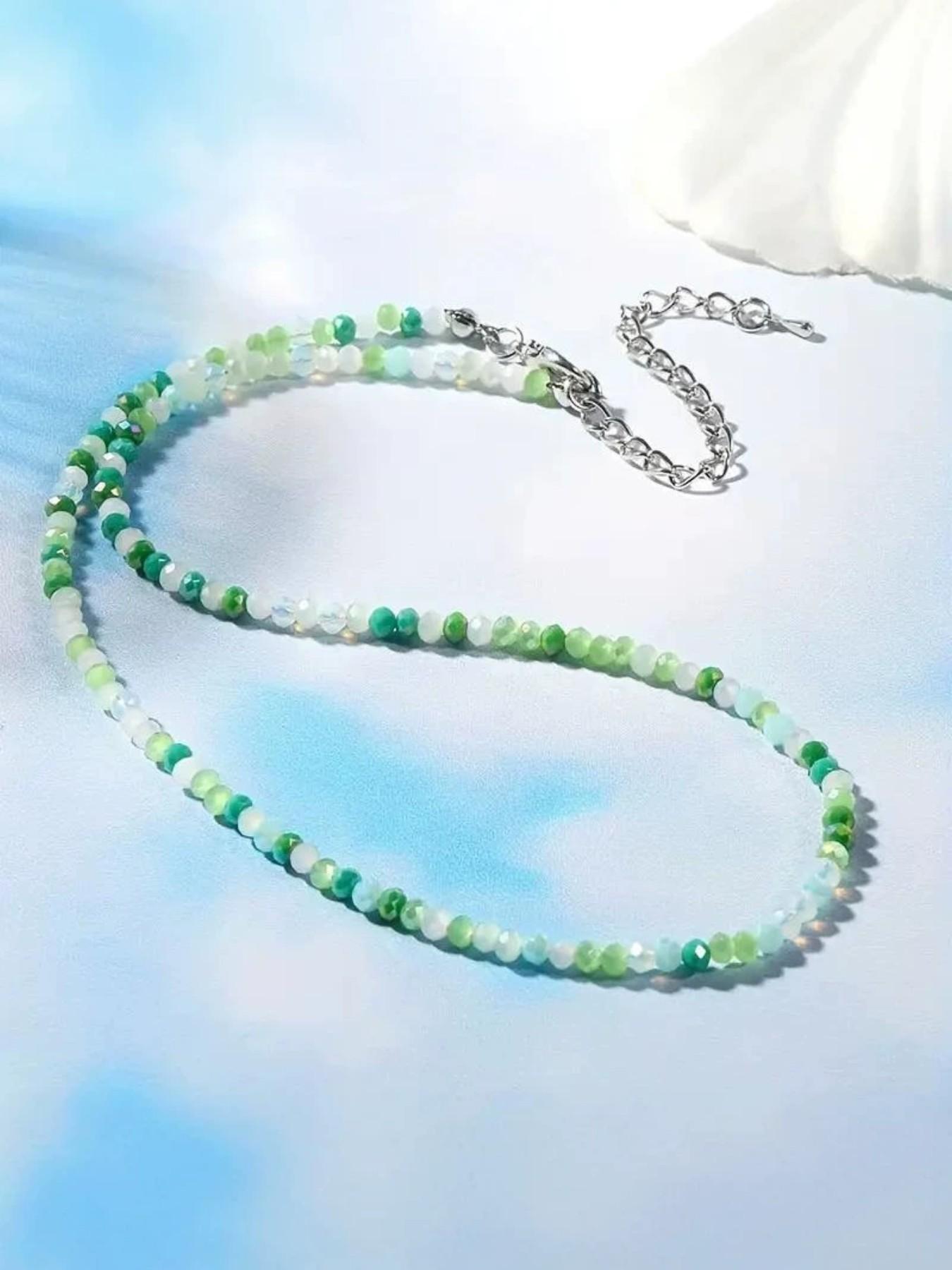 Boho Gradient Beaded Necklace, Fresh Healing Style, Natural Stone Texture, Lightening Soft Daily Jewelry, Student/commute Accessory