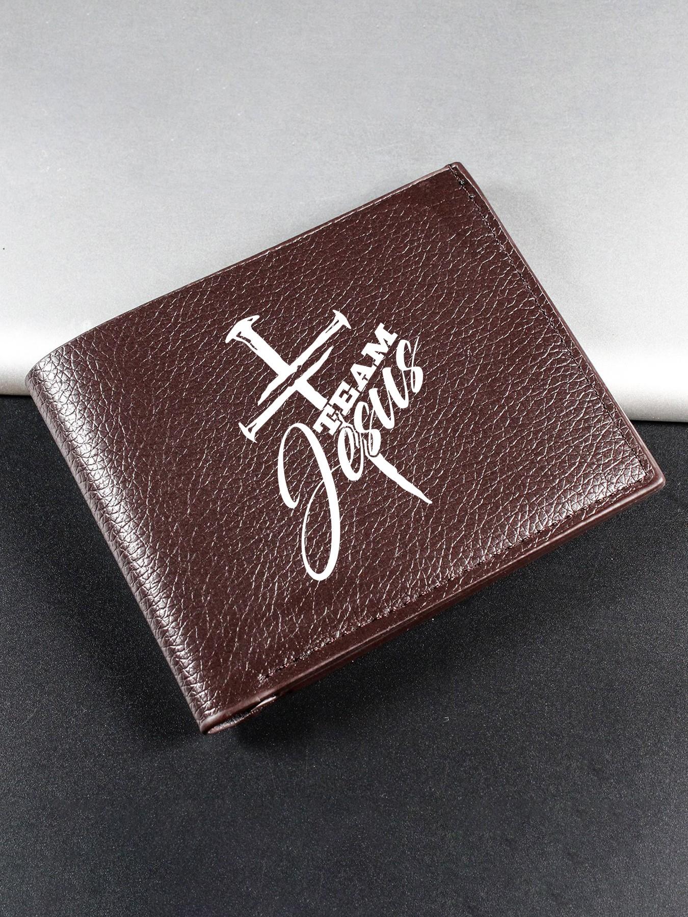 Team Jesus Faith Theme Print Men's PU Leather Wallet, Large Capacity, Multiple Card Slots, Bi-Fold Coin Purse, Fashion Essential
