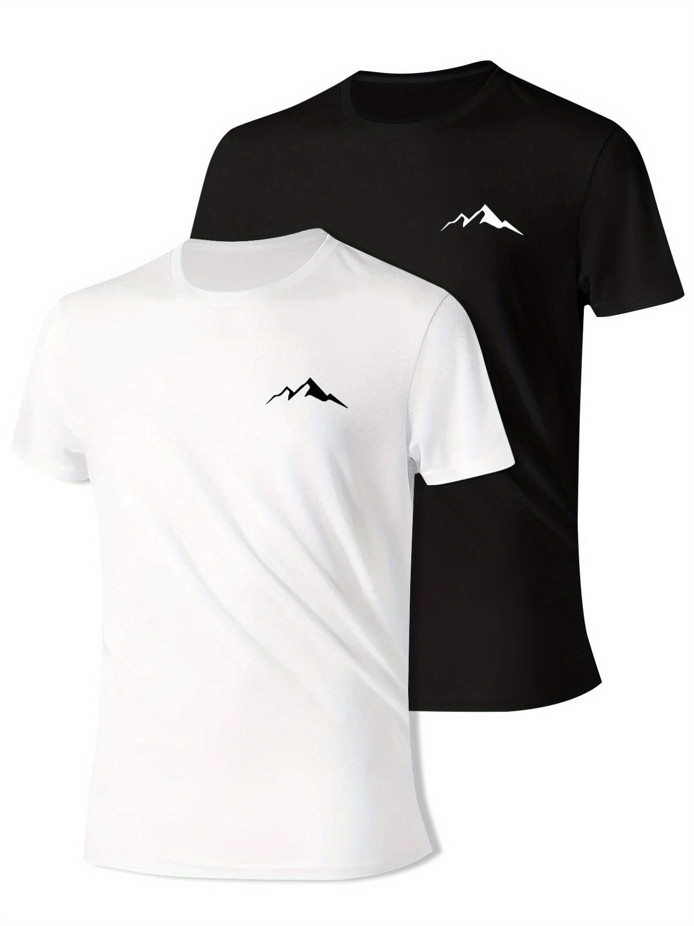 Men's Outdoor Sporty Short Sleeve T-Shirt, Letter Print Round Neck, Fitted Long Top, Casual Style, Two Pieces Set