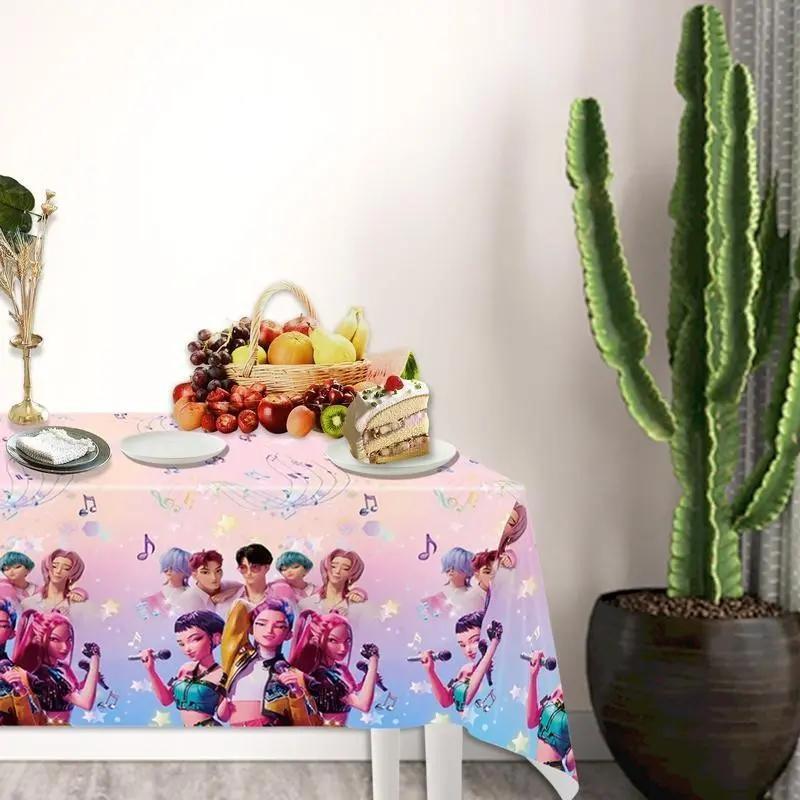 Hunter Girl Party Tablecloth, K-Pop Fan Waterproof Disposable Table Cover, Party Decorations, Birthday & Event Supplies, Perfect Gift