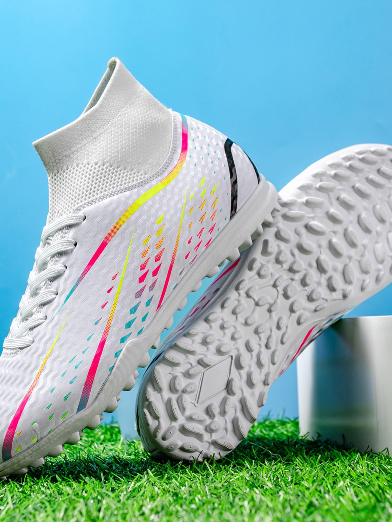 Men's Football Shoes TF Studs, Outdoor Sports Cleats, Durable Anti-Slip, Superior Grip, Ankle Protection, Rubber Sole, All-Season Use