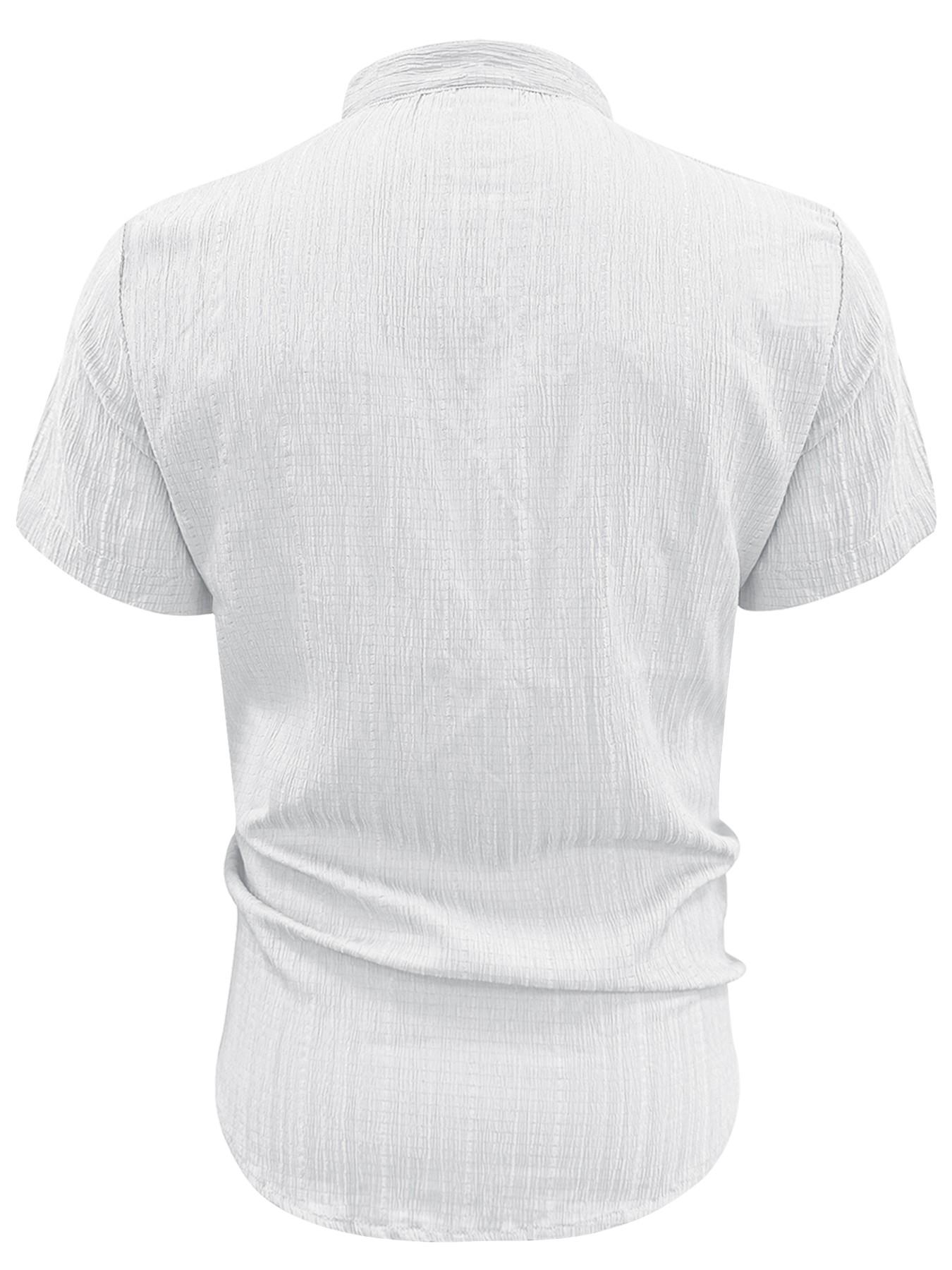 3pcs Men's Summer Short Sleeve Shirts, Lightweight Breathable Plain Solid Color Button-Up Casual Menswear Tops with Stand Collar, Casual Attire, Low-Cut Neckline Shirts for Beach, Pool Parties and Vacation, Gift for Husband