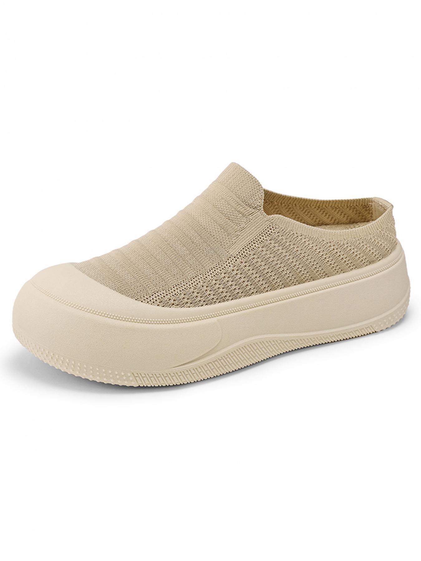 YYW1 Women's Slip-On Casual Trainers, Breathable Flyknit Textile Shoes, Thick Sole, Lightweight PVC Plain Shoes for Daily Commute, Indoor-Outdoor Wear