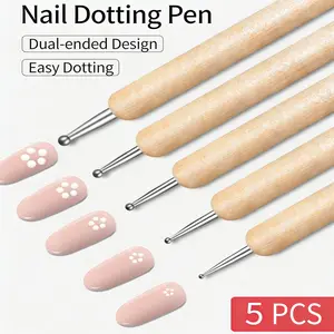 5pcs/lot Dual-Ended Dotting Pen Set for Nails, Professional Nail Art Tools with Dotting & Rhinestone Pick Pens, Dot Paint Manicure Kit for Polka Dots, Nail Gems & Detail Work