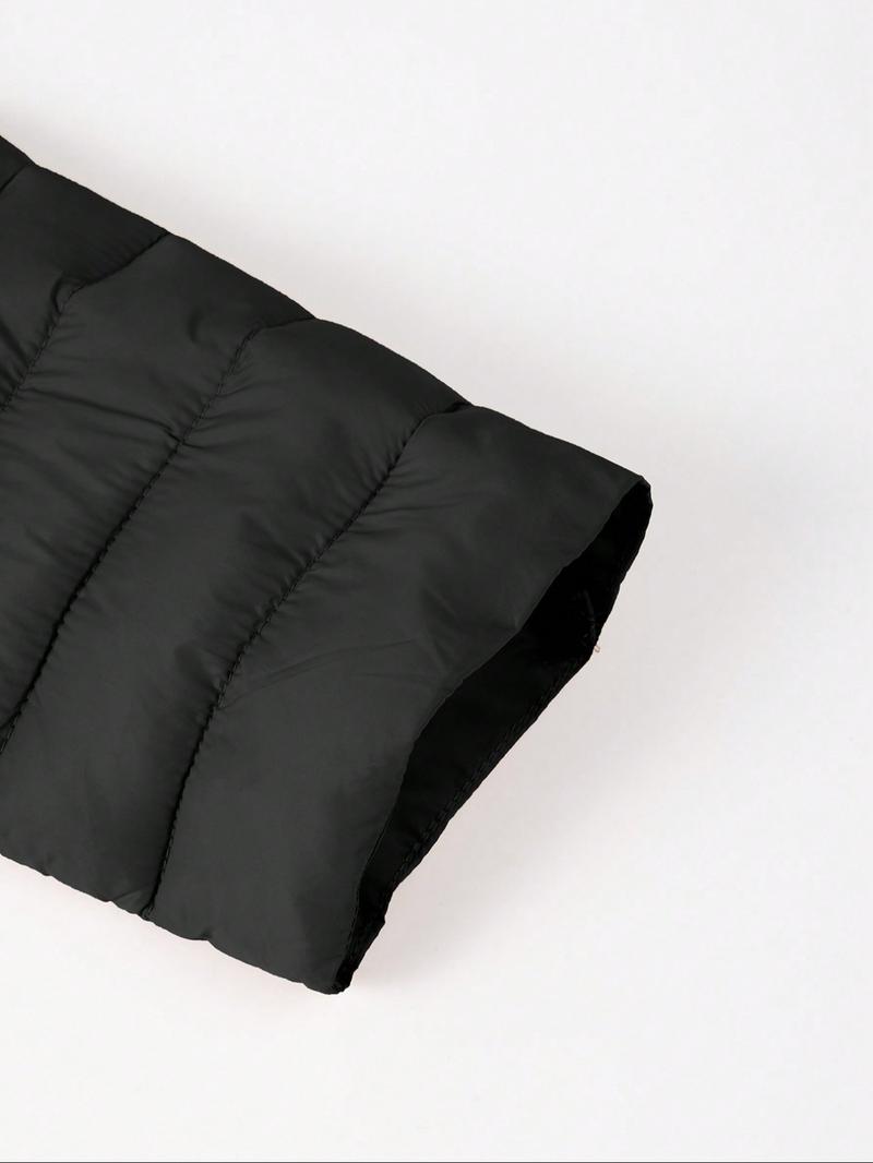 Women's Winter Mid-Length Hooded Casual Cotton Jacket, Simple Style Commuter Lightweight Outerwear for Fall & Winter, Fitted Plain Design