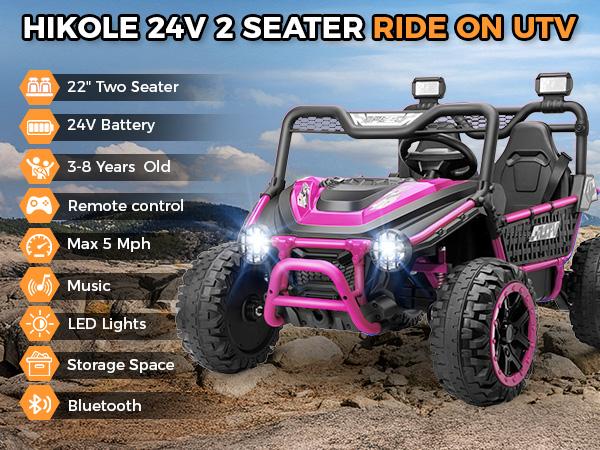 Hikole 24V Ride-On Toys for Big Kids – 2-Seater UTV Truck w/ Remote, Key Start, Metal Frame & Spring Suspension | Ages 4-8 Hikole 24V Ride-On Toys for Big Kids – 2-Seater UTV Truck w/ Remote, Key Start, Metal Frame & Spring Suspension | Ages 4-8