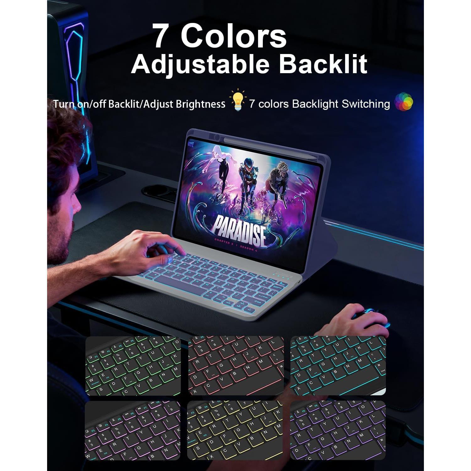 Keyboard Case for iPad Air 11-inch (M3 2025/M2 2024) & iPad Pro 11 inch (4th/3rd/2nd/1st Gen), Detachable  Backlit Folio Keyboard Cover for iPad Air 5th/4th Gen with Pencil Holder,