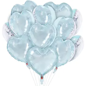 30Pcs 18 Inch Light Blue Heart Foil Balloons Party Decor Supplies