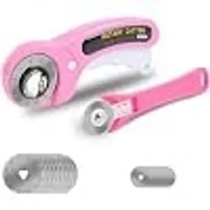 Rotary Cutter for Fabric, 45mm and 28mm Rotary Cutters Kit with 10 Blades | Ergonomic Rolling Cutter with Safety Lock, Suitable for Leather, Crafting, Sewing, and Quilting Fabric (Pink)