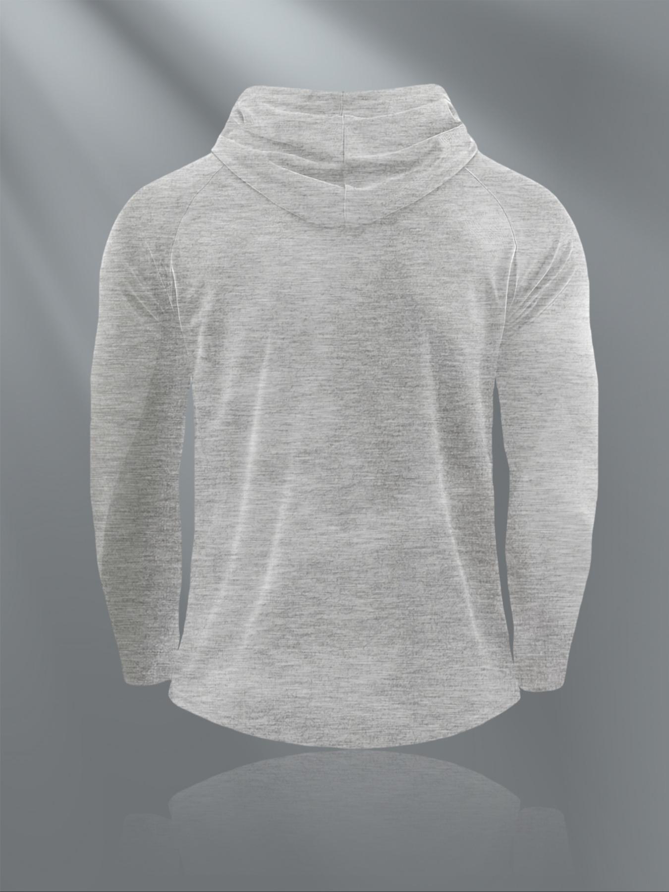 Men's Cartoon Print Long Sleeve Hooded T-Shirt, Casual Fitted Moderate Fabric Gym Athletic Clothes Gym Workout Top for Fall