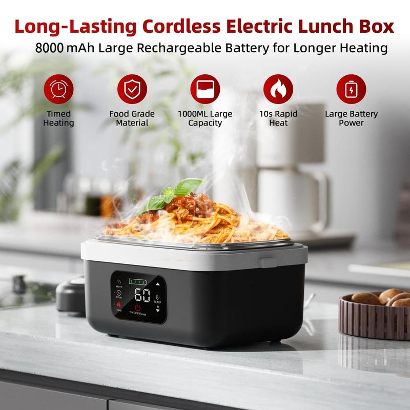 Self-Heating Food Heater, Rechargeable Portable Lunch Box for Office, Travel, Car, Picnic & Outdoor Use, Easy and Convenient Meal Prep, Thermal Lunch Boxes