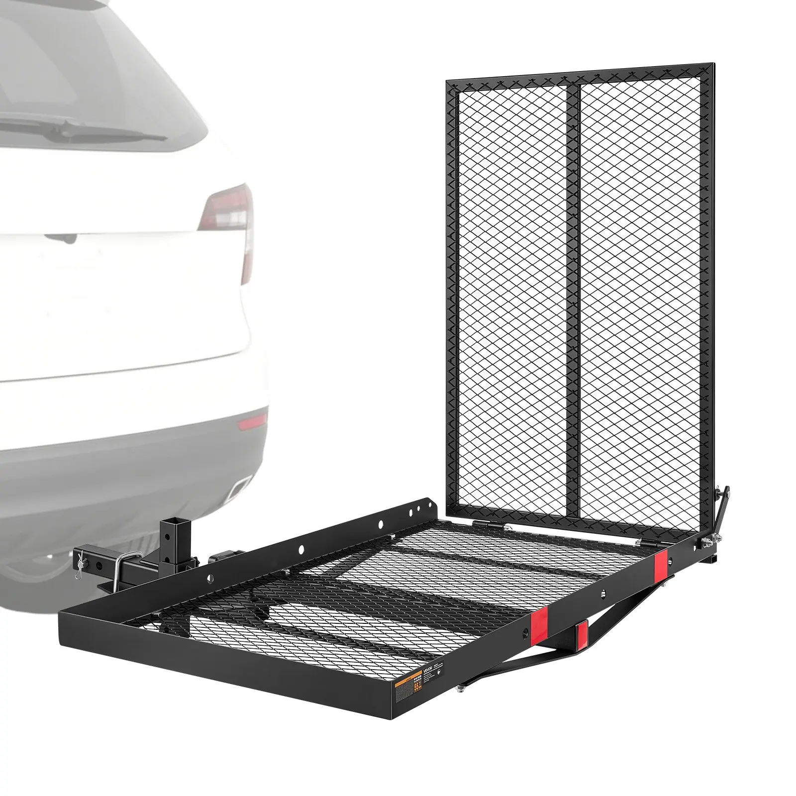 VEVOR Hitch Mount Wheelchair Carrier Height Adjustable, 500LBS Steel Mobility Scooter Carrier Cargo Basket with Folding Ramp & Stabilizer Kit, Fits 2" Hitch Receiver for Truck SUV Car, 46.1" x 26.8"