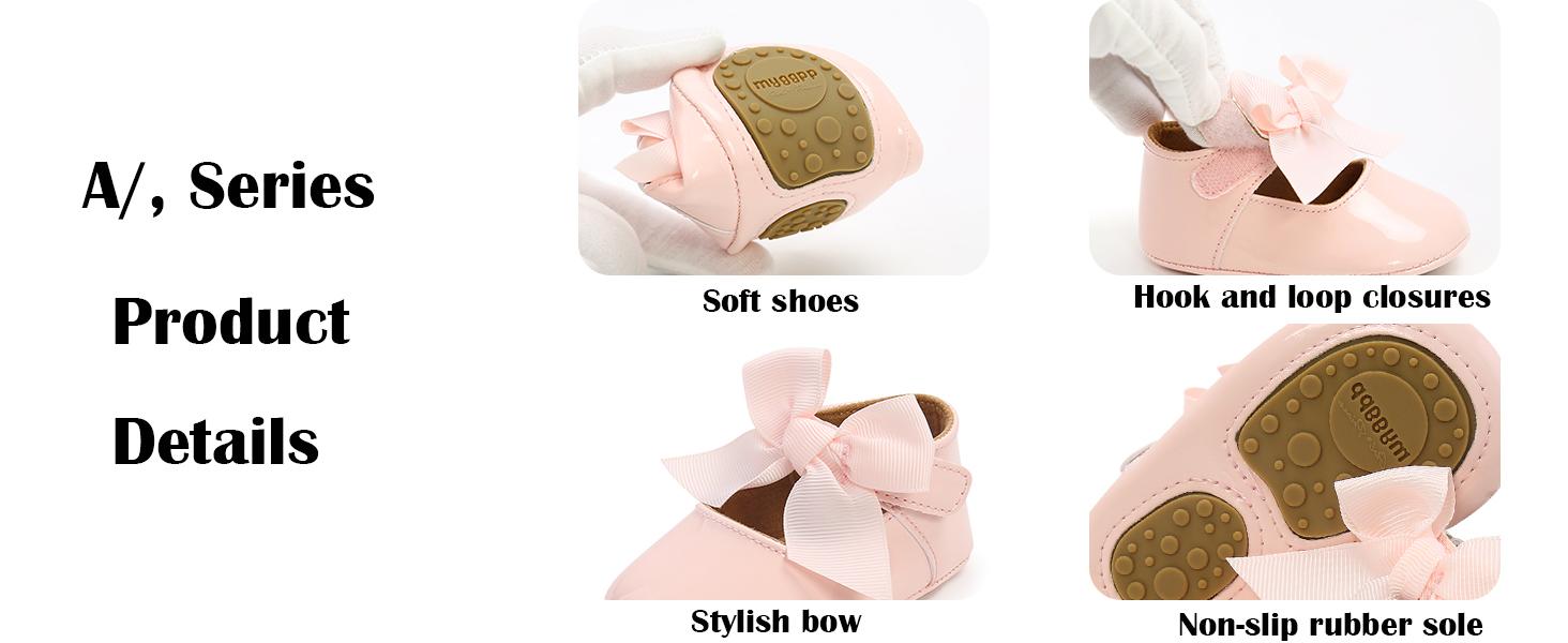 Baby Girls Mary Jane Flats Shoes Anti-Slip Rubber Sole Infant Toddler Princess Wedding Dress Shoes
