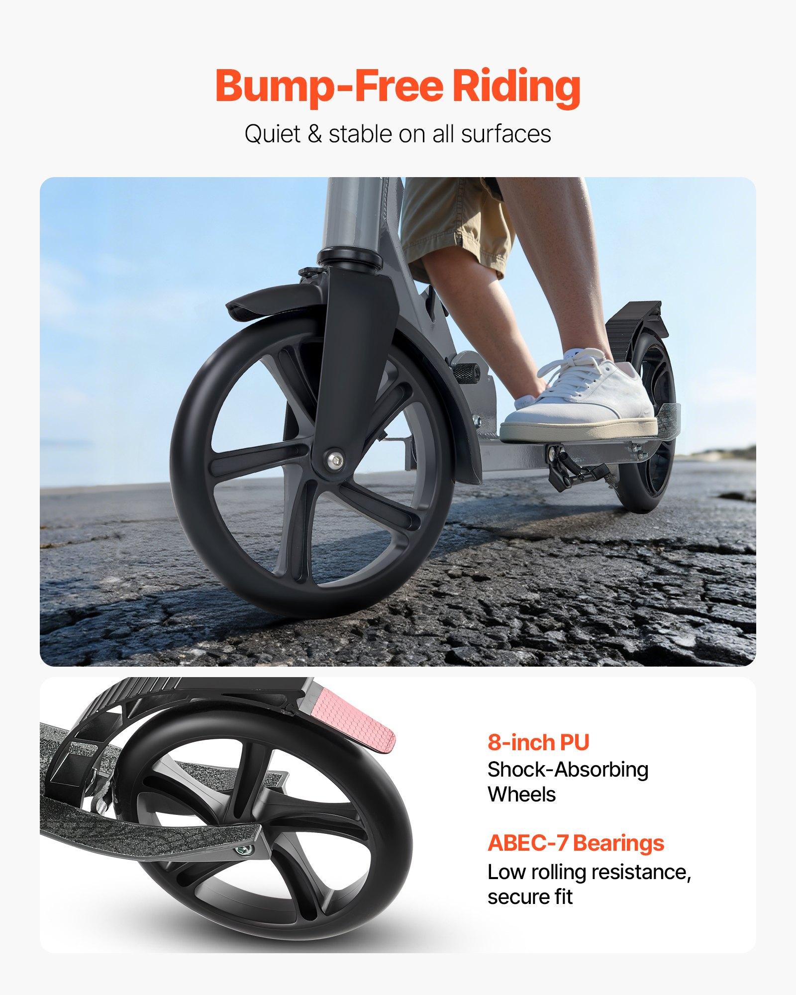 fathersdaygift VEVOR Kick Scooter for Kids Ages 8+, Teens Adults, 2-Wheel Toddler Scooter with Adjustable Height Handlebar, Wide Anti-Slip Deck, Foldable Lightweight Frame for Boys Girls up to 220 lbs, Gray