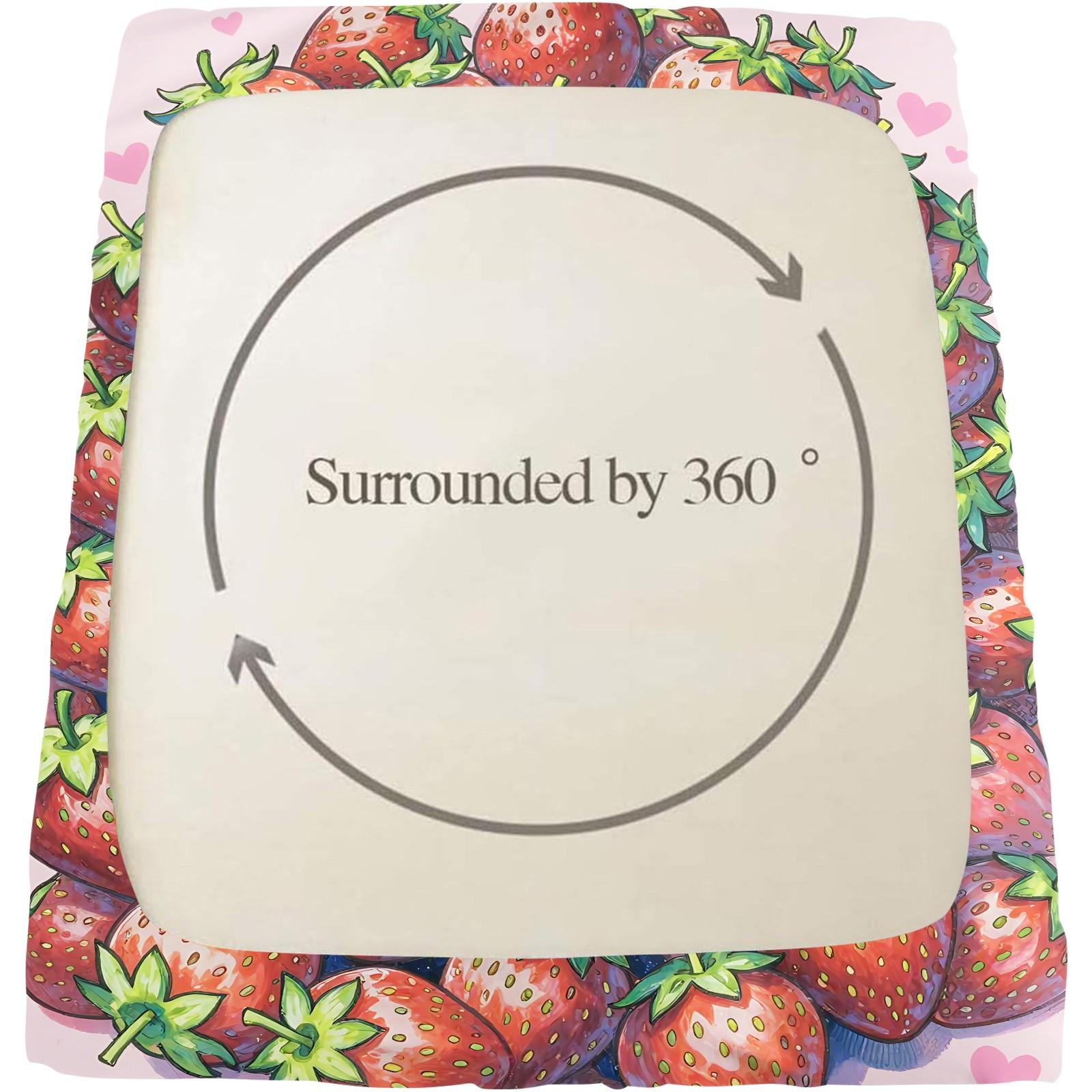 Strawberry Sweetheart Fitted Sheet Set & 2 Pillowcases, 3D Strawberry Full Print & Q-Version Cartoon Girl Design, Soft Anti-Slip Wrinkle-Resistant, Sweet Healing Style Girl's Room Kids Room Decor, Gift Choice