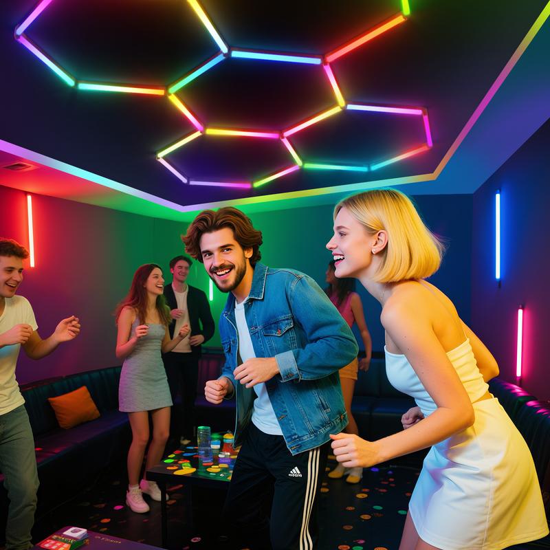 HYPERLITE RGB hexagonal light smart modular honeycomb light application, party office, garage light, LED wall decorative light, remote control, LED light, music synchronization, DIY color ceiling light Adjustable Lighting Options,Jumpstart newyear