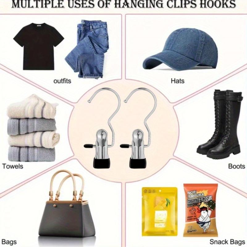 Pants, hats, socks clips 'clips with hooks, suitable for hanging heavy objects —— neat and space-saving pants racks, multi-functional household storage racks, 360° rotating portable storage clips, clothespins
