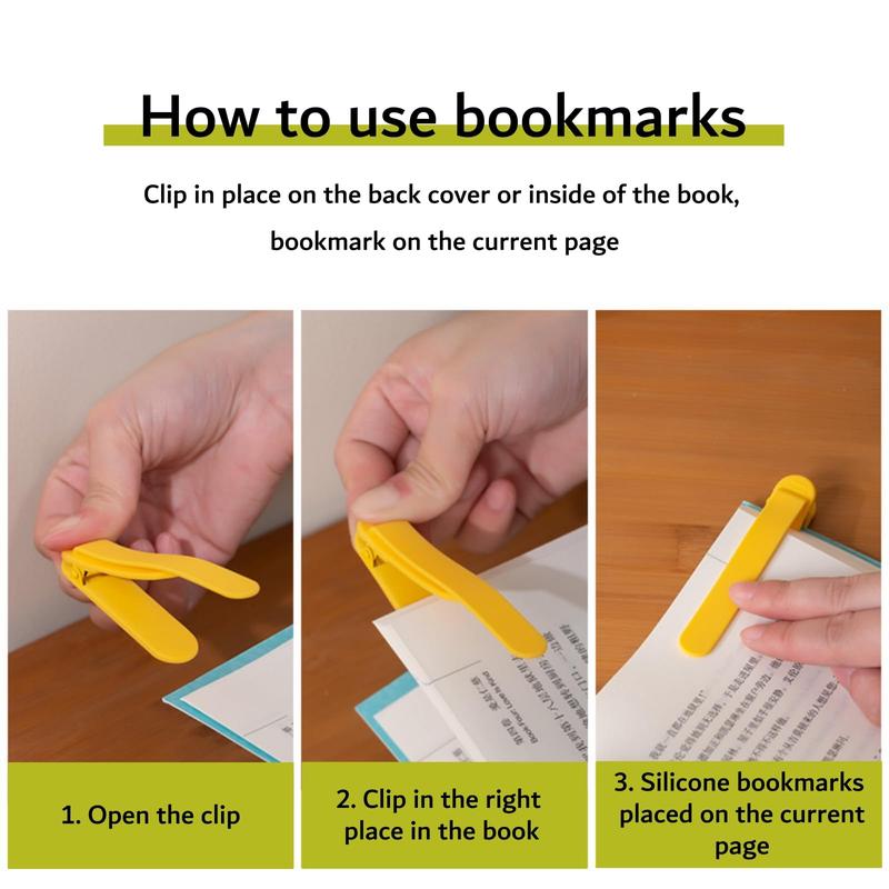 3pcs Silicone Automatic Bookmarks, Book Lovers Gifts for Reading Women, Men, Kids, Readers, Unique Cute Book Page Holder Accessories, Stay in Place and Follow as You Read Practical Fashionable