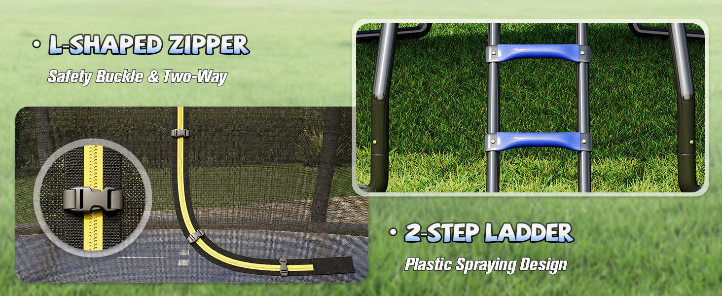 VanAcc 8FT 10FT 12FT 15FT 14FT 16FT Outdoor Trampoline with Enclosure Net and Ladder, Recreational Trampolines for Kids and Adults, Quick Connect Frame, ASTM Approval