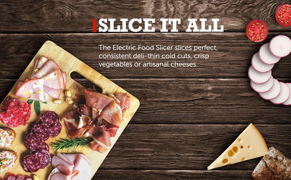 Ultimate Precision Electric Deli Food Meat Slicer Removable Stainless Steel Blade, Adjustable Thickness, Ideal for Cold Cuts, Hard Cheese, Vegetables & Bread, 7.5", Black