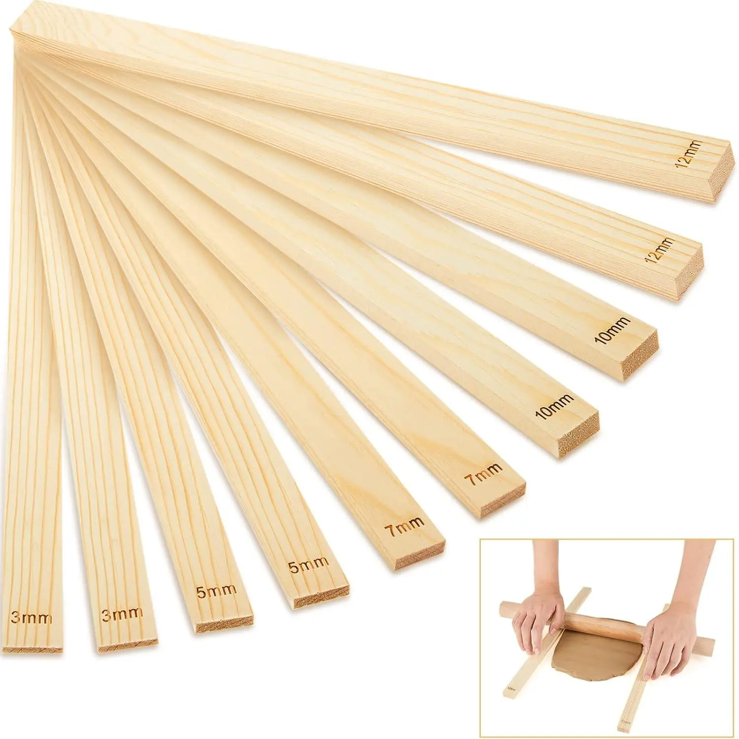 10 count Clay Pottery Rolling Pin Guides,5 Size, Color | Wooden, Teaching Rolling Mud Stick Guide, Polymer Clay Depth Thickness Guide, Pottery Mudboard Tool