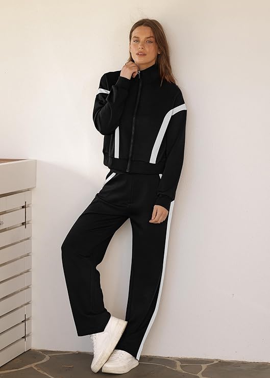 WIHOLL Lounge Sets for Women 2025 Sweatsuit 2 Piece Outfits Sweatshirt Wide Leg Sweatpant Tracksuit Matching Set