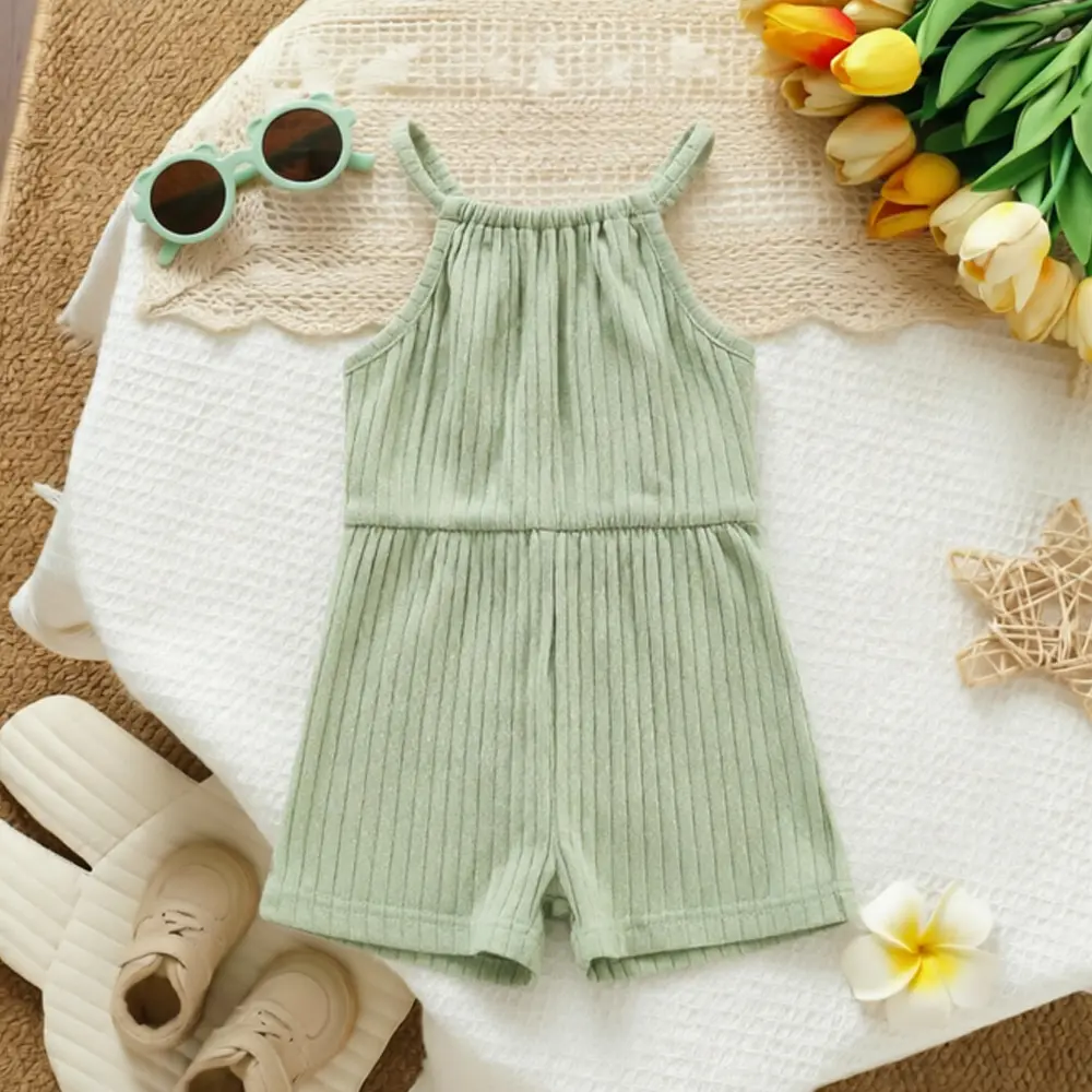 Baby Kid Girls Jumpsuit, Sleeveless Ribbed Solid Summer Short Bodysuit for Casual Daily,Baby Girls' Summer Sweet Vacation Jumpsuit,for Outdoor