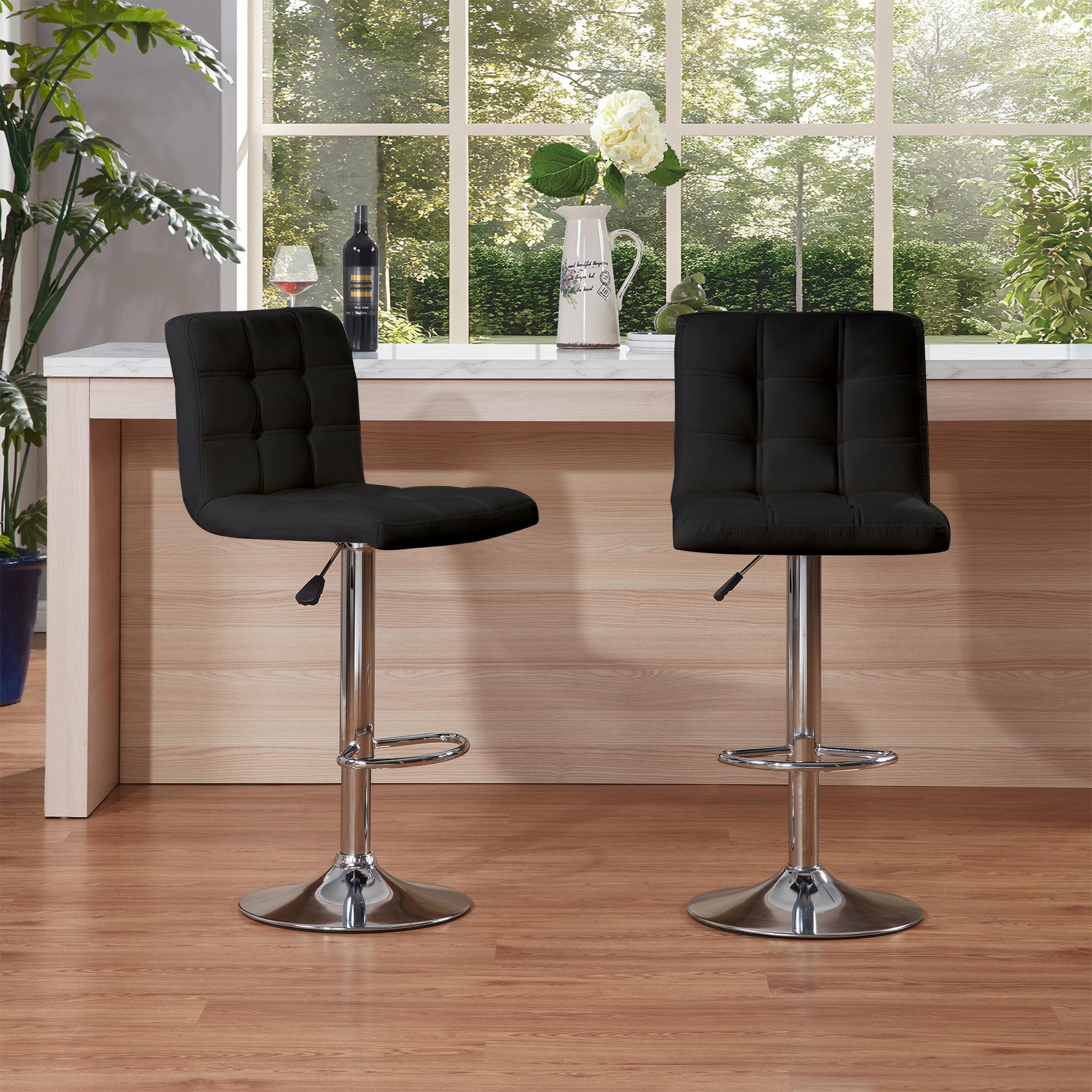 【TikTokShopBlackFriday】Adjustable Bar Stools Set of 2, Counter Height Swivel Bar Chairs with Backrest and Footrest, Square Cushion PU Leather Barstools for Kitchen Island, Café, Office