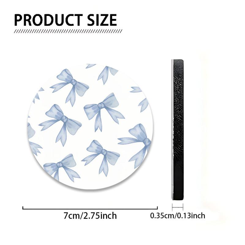 2 Blue Bow Pattern Coasters - Absorbent Non-Slip Car Cup Holders with Cute Floral Design, Durable Rubber Material, Perfect for Vehicle Interior Decor, Car Cup Holder Decor