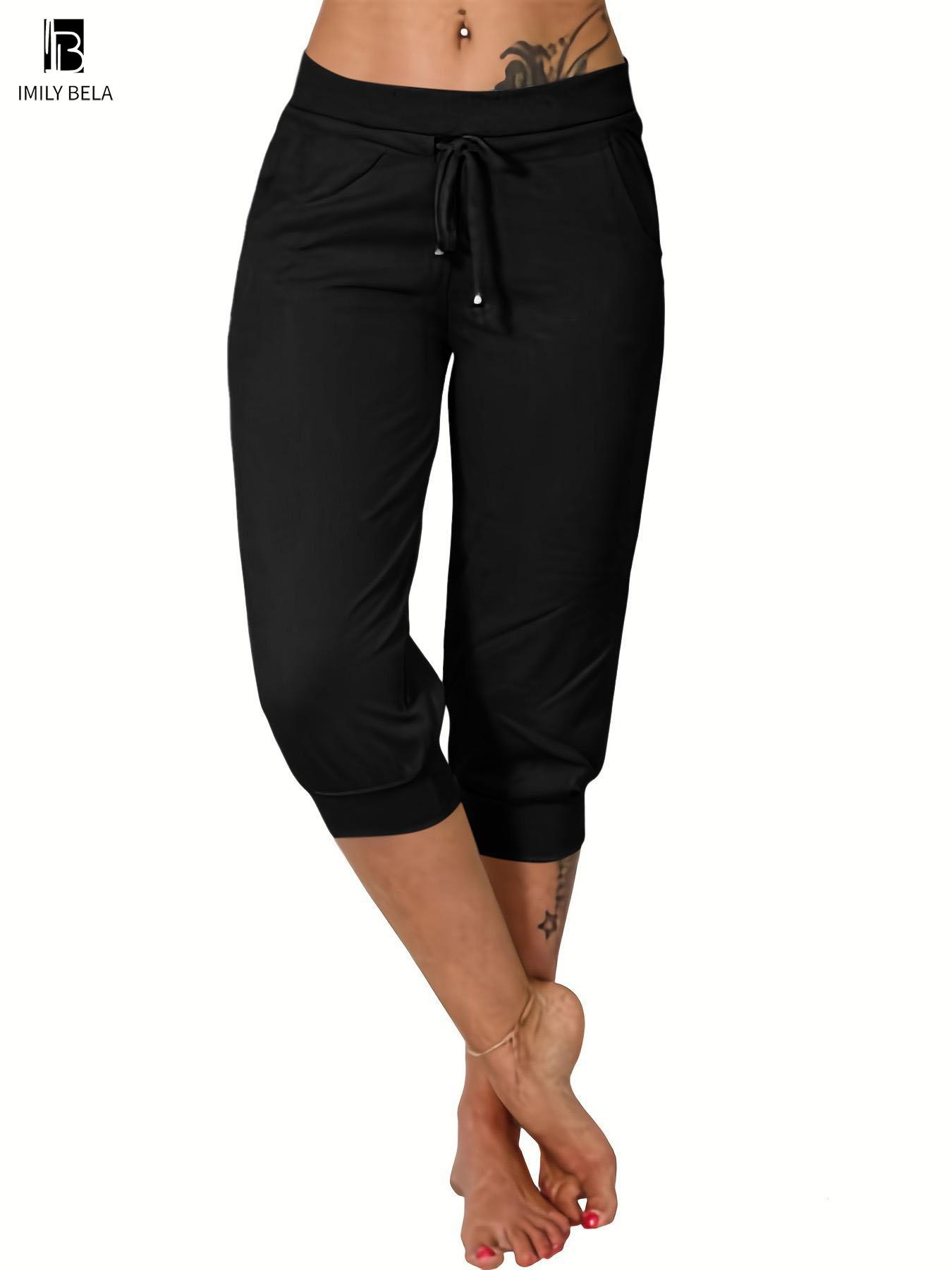 Women's Plain Drawstring Waist Capris Pants, Casual Pocket Trousers for Daily Wear, Ladies Bottoms for All Seasons, Casual Chic Bottoms Women's Plain Drawstring Waist Capris Pants, Casual Pocket Trousers for Daily Wear, Ladies Bottoms for All Seasons, Casual Chic Bottoms