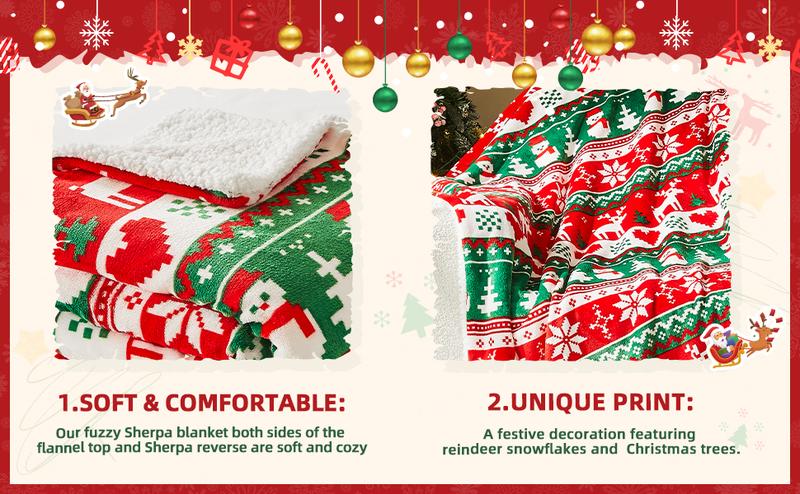 Christmas Throw Blanket,Winter Holiday Sherpa Fleece Blanket, Premium Warm Cozy Christmas Blankets and Throws,Christmas Decorations, Christmas Gift  50" X 60"