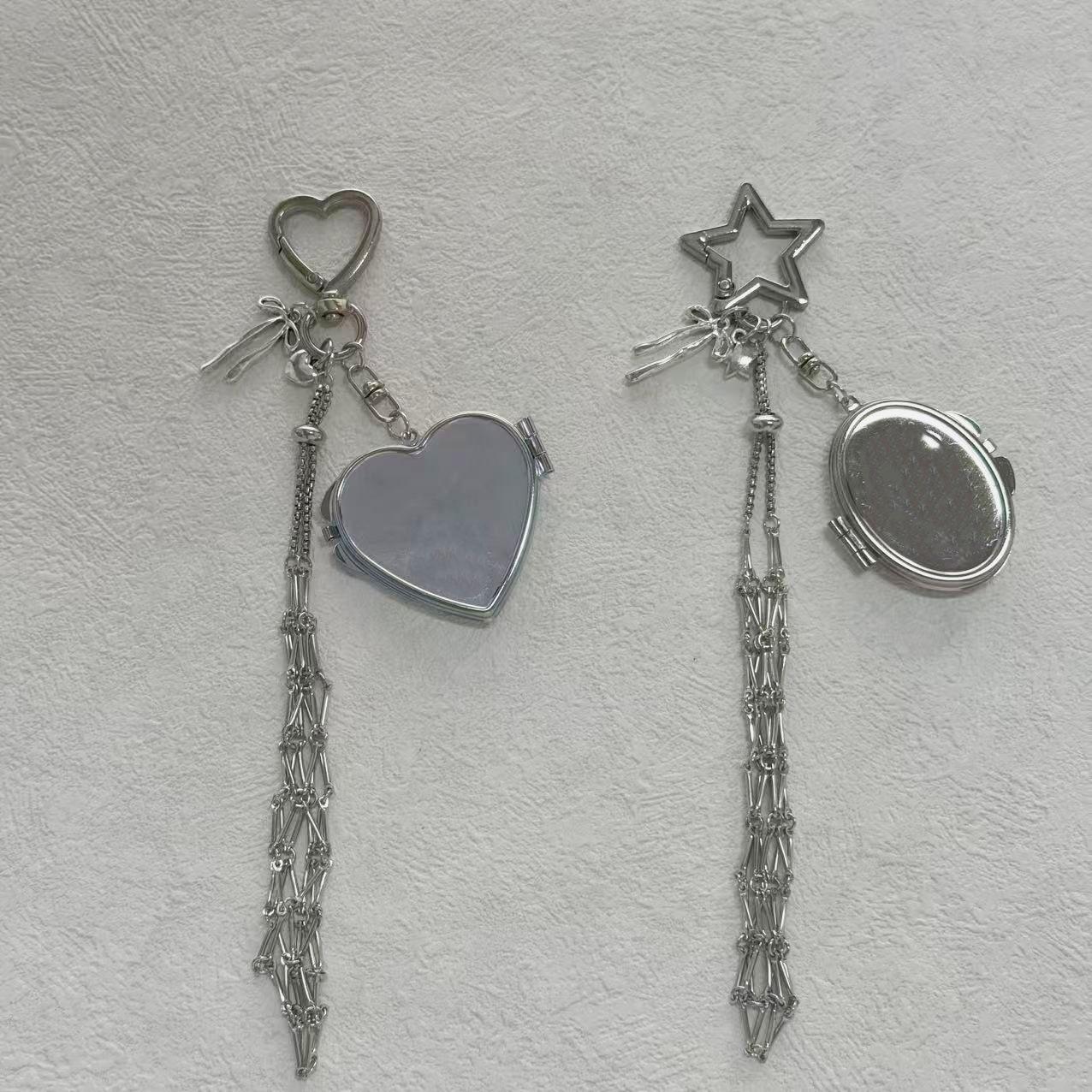 Ins style lady's fashion lipstick storage mirror case lipstick bag mesh bag keychain pendant