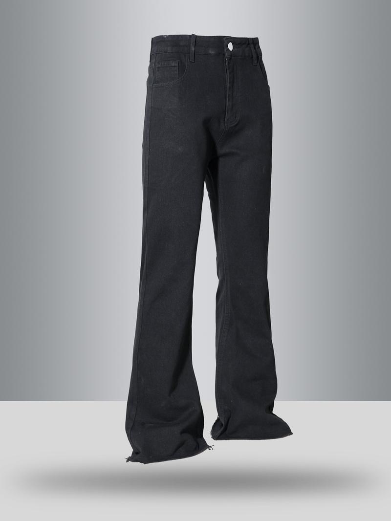 Men's Solid Color Flare Leg Jeans, Street Fashion Casual Comfy Denim Pants for Daily Wear, Mens Bottoms for All Seasons