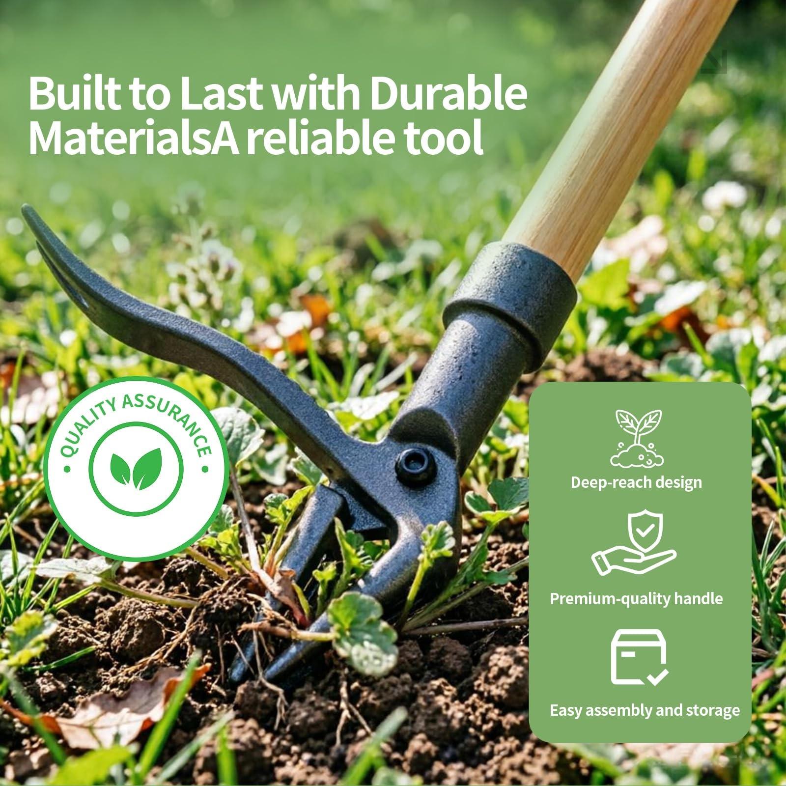 LIVOPRO New Stand-Up Weeding Tool with 4-Claw Steel Head & Long Handle, Manual Weed Puller Removes Weeds & Roots, No Bending or Kneeling Required for Garden, Lawn & Outdoor Use