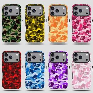 [ Smooth + Magnetic ] Bape camouflage street style magnetic phone case, compatible with iPhone 17-11, features an impact-resistant hard shell design, a flexible rubber inner lining with magnetic closure, a smooth surface, and a two-piece design.