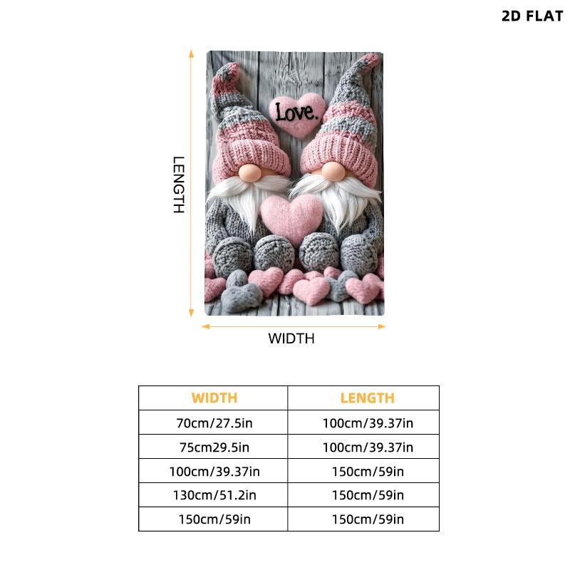 Cozy Love-themed Knitted Gnome Throw Blanket, Single-sided Printed, Multiple Specifications Available, Perfect for Napping & Relaxing, Soft Flannel Material, Ideal for Adults, Adds Warmth & Charm to Home, Office & Travel