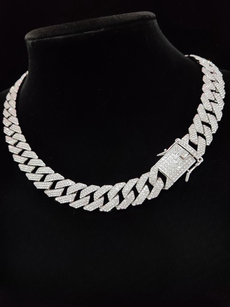 Rhinestone Decor Cuban Chain Necklace for Men & Women, Fashion Hip Hop Iced Out Jewelry for Party, Daily Clothing Decor for Birthday Gift, Cuban Link Chain