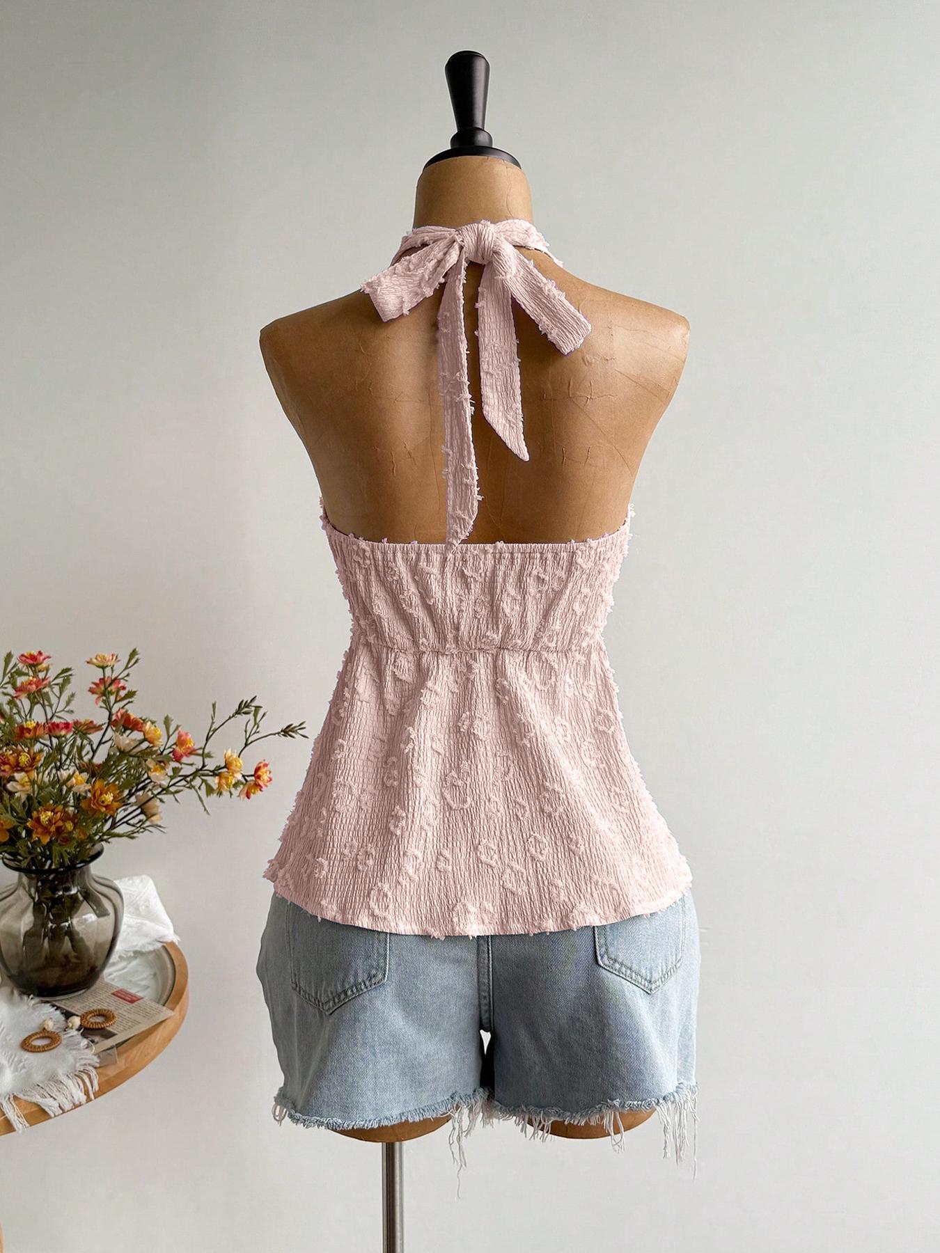 1 Piece Bohemian Style Fitted Backless Halter Top, Sleeveless, Lightweight, Aesthetic, Elegance, Perfect for Parties, Beach Trips, Music Festivals and Tropical Vacations